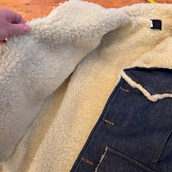 Vintage Sherpa Lined Sears Denim Jacket Mens 44R Western Style Shearling Collar - Picture 6 of 12